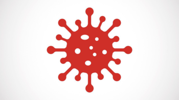 Die Grafik zeigt symbolisch einen roten Virus auf weißem Grund. 